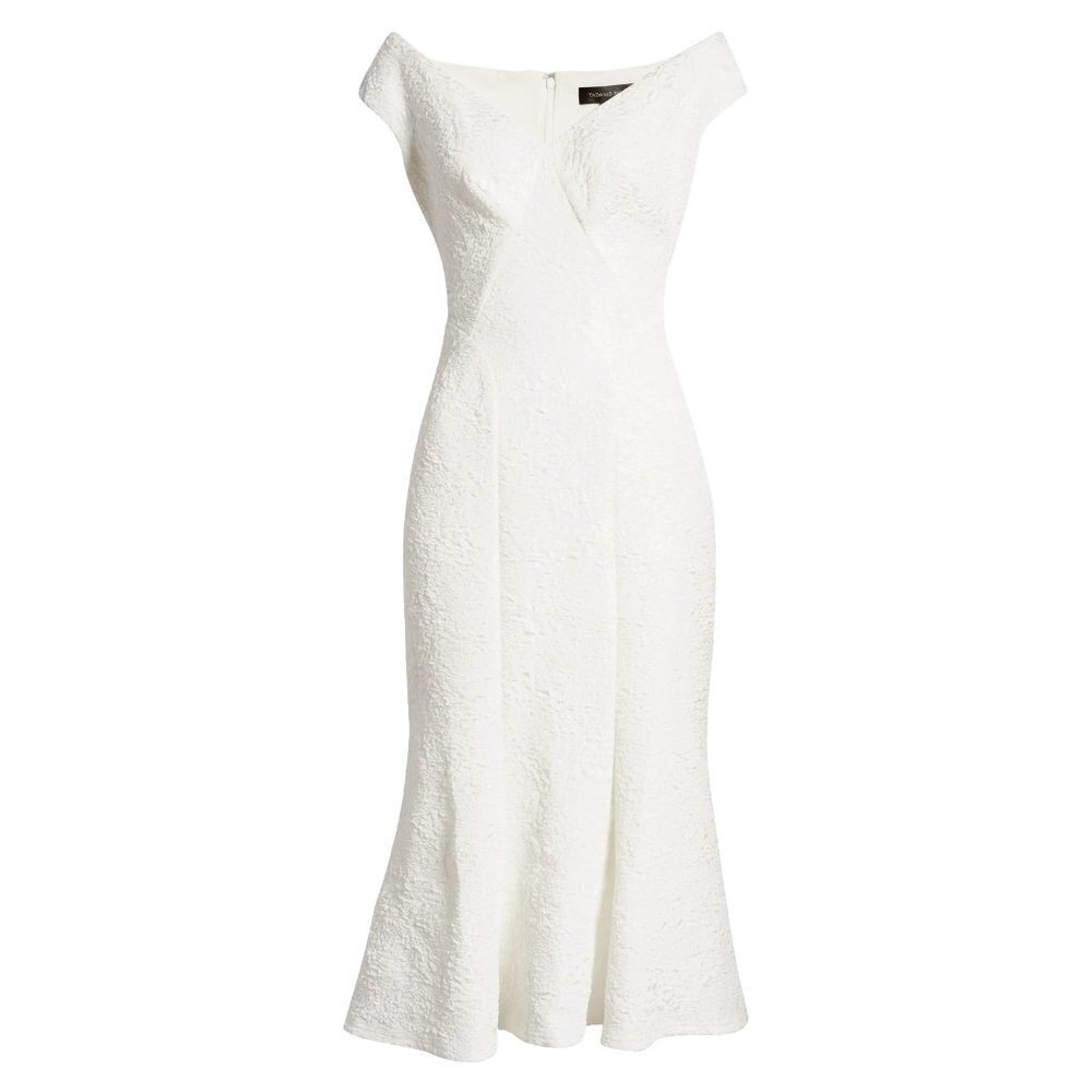 NWT TADASHI SHOJI Agnes Rose in White Jacquard Cap Sleeve Trumpet Dress 6